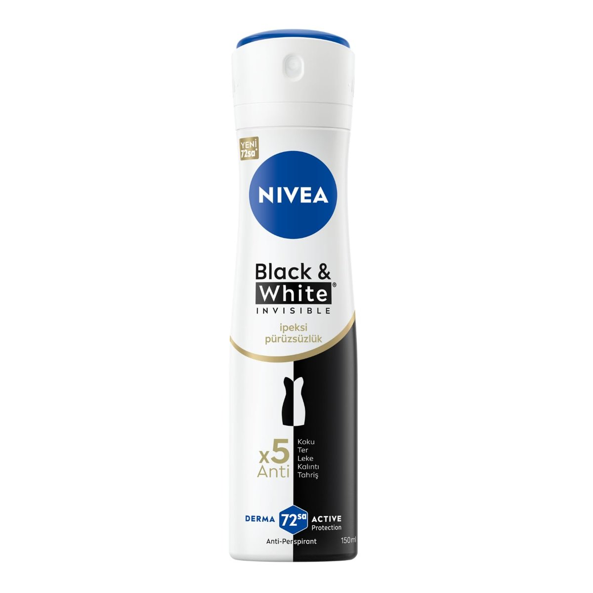 NIVEA Kadın Sprey Deodorant Black  White Invisible İpeksi Pürüzsüzlük, Ter ve Ter Kokusuna Karşı 72
