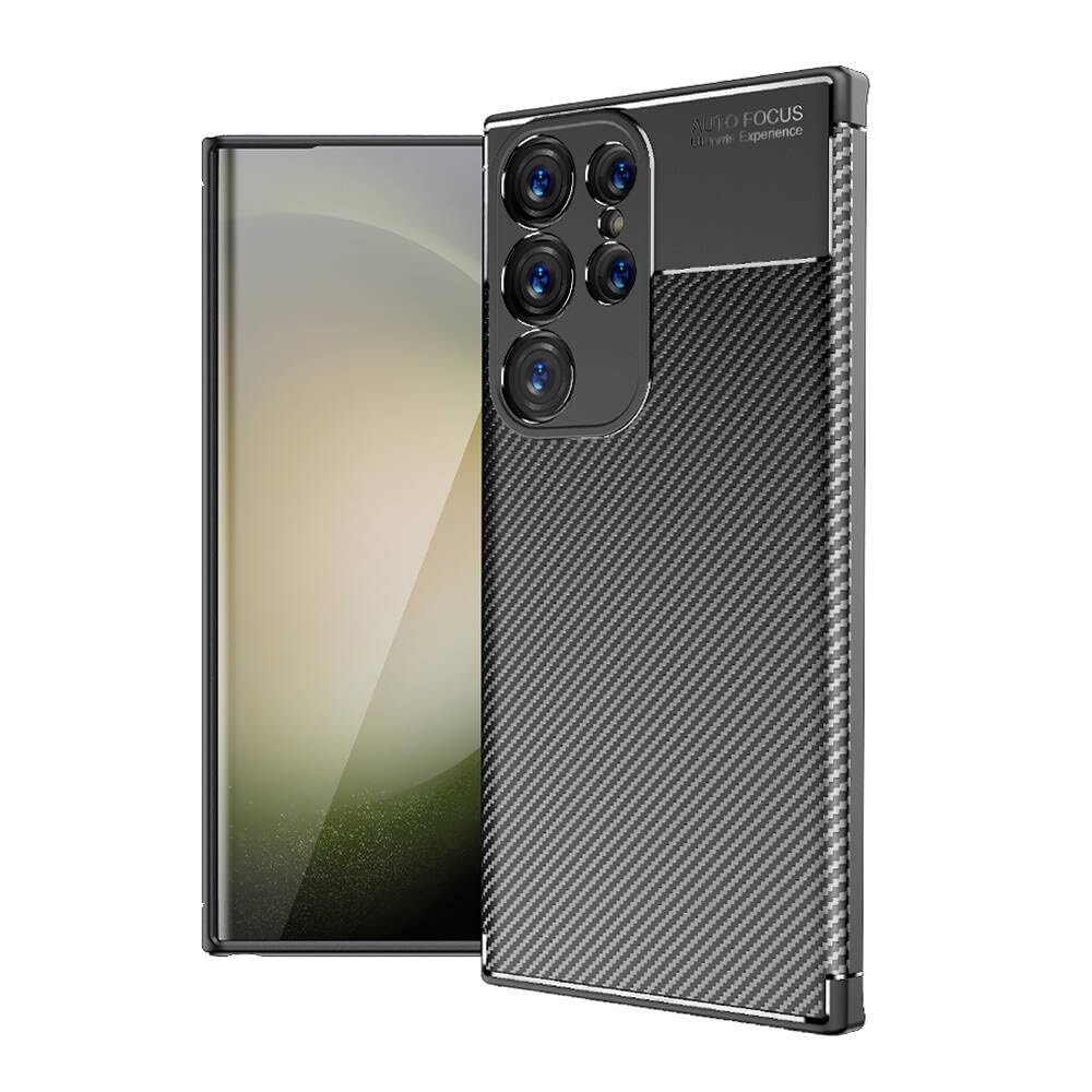 teknosepetim Galaxy S24 ULTRA Siyah Kılıf Karbon Tasarım Parmak İzi Yapmayan Kamera Kısmı Yüksek Lens Koruyucu Esnek AUTO focus