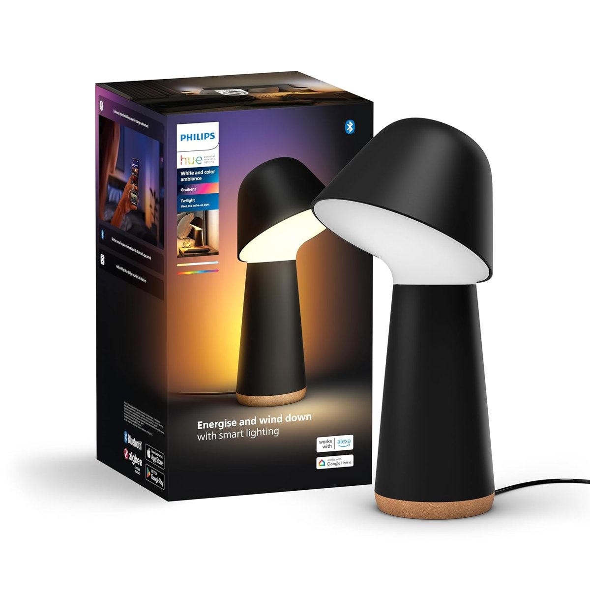 Philips Hue Twilight Beyaz ve Renkli Ambiyans Masa Lambası, Siyah - 25.000 Saat Ampul Kullanım Ömrü