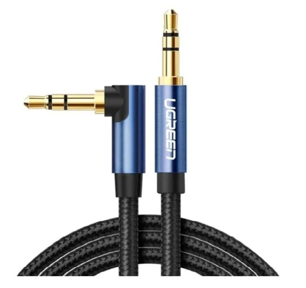 Ugreen 90 Derece L Tipi 3.5 mm Aux Ses Kablosu Mavi 2 Metre