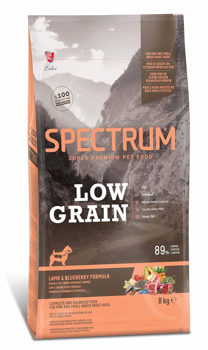 Spectrum Low Grain Kuzu Etli ve Yaban Mersinli Mini Irk Yetişkin Köpek Maması 8 Kg