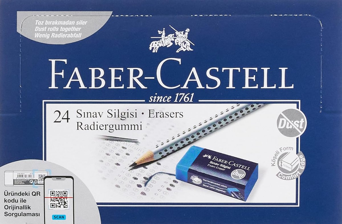 Faber-Castell Sınav Silgisi, 24’lü, Mavi Renk, Kurşun Kalem İzlerini Kolayca Silen, Doğa Dostu ve Kullanışlı Tasarım