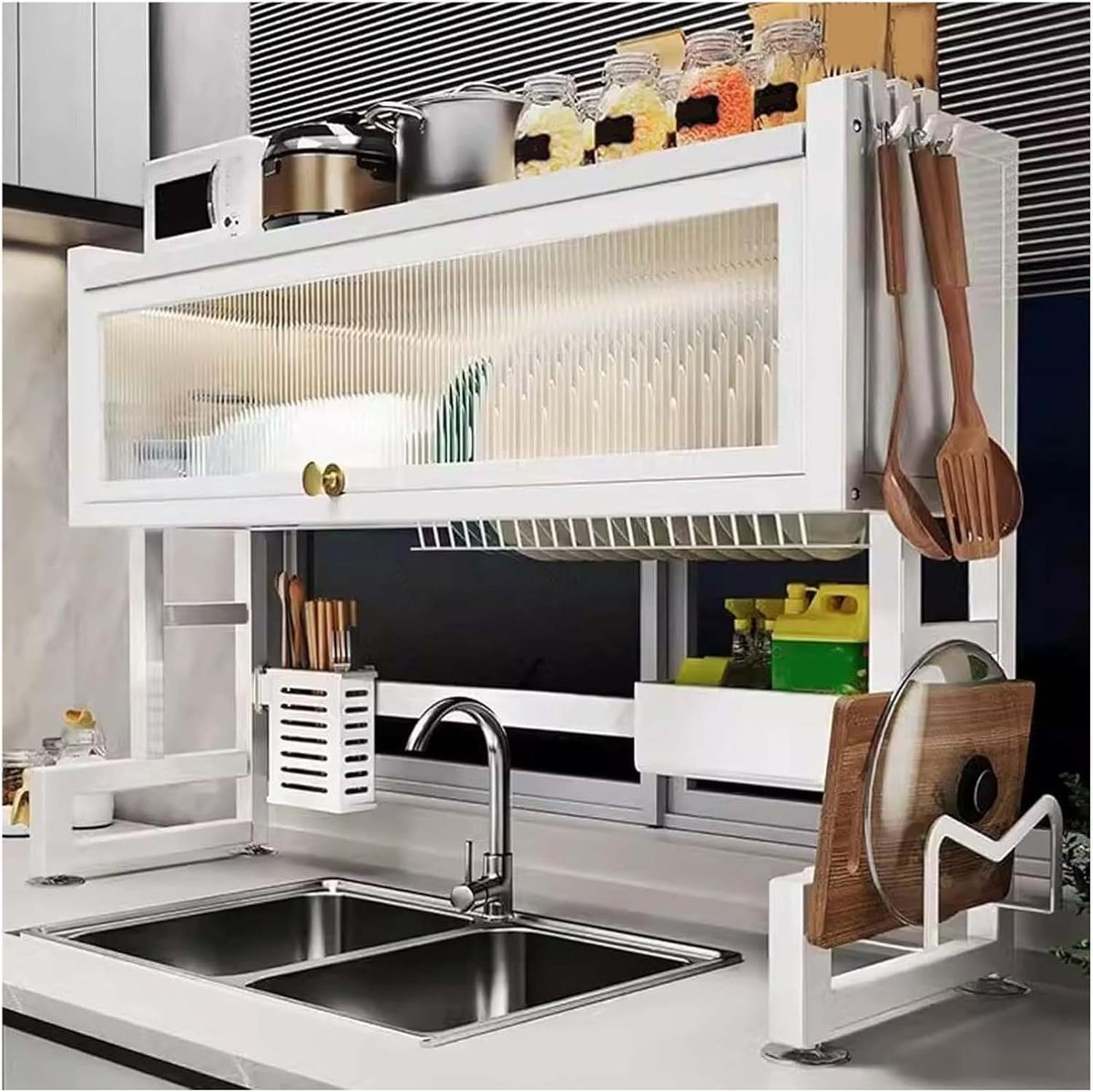 Valkyrie Evye Üstü Bulaşık Kurutmalık 105x30x80 cm Beyaz Çok Amaçlı Mutfak Organizer Raf Beyaz