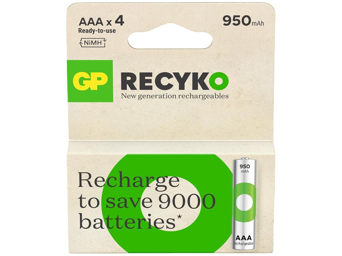 GP Batteries Recyko 950 AAA İnce Kalem Ni-Mh Şarjlı Pil, 1.2 Volt, 4'lü Kart