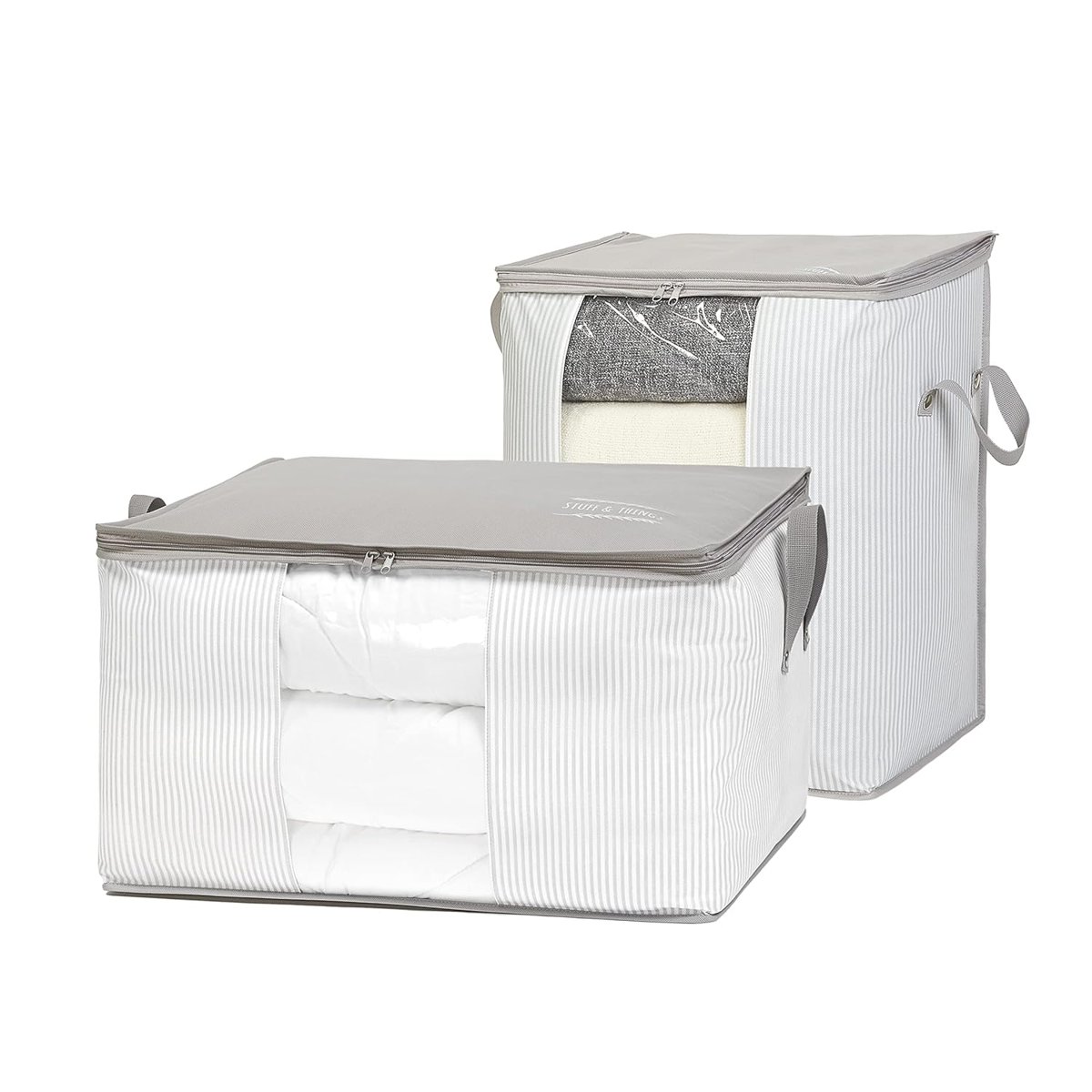 Ocean Home Textile 2'li Pvc Pencereli Stuff  Things Gri Çizgili Hurç Set