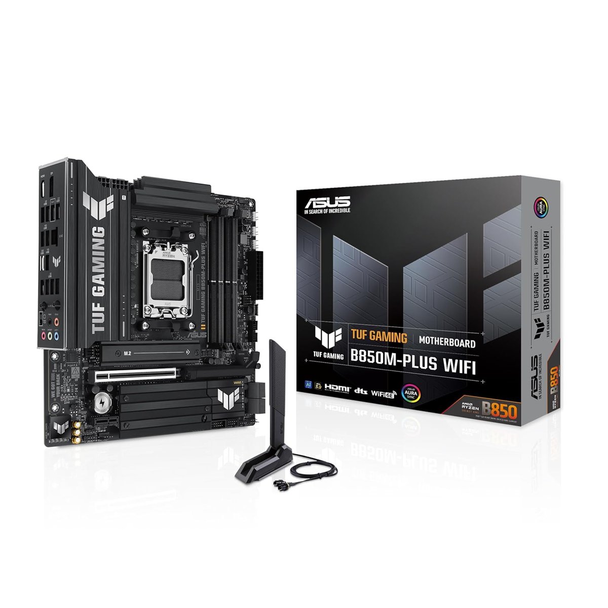 ASUS TUF GAMING B850M-PLUS WIFI AMD B850 AM5 DDR5 8000 DP HDMI 3x M2 USB3.2 Gen 2x2 WiFi 6E + BT AURA RGB 2.5Gbit LAN mATX 14+2+1 Güç Aşamaları, 1xGen5 M.2, Ready for Advanced AI PC