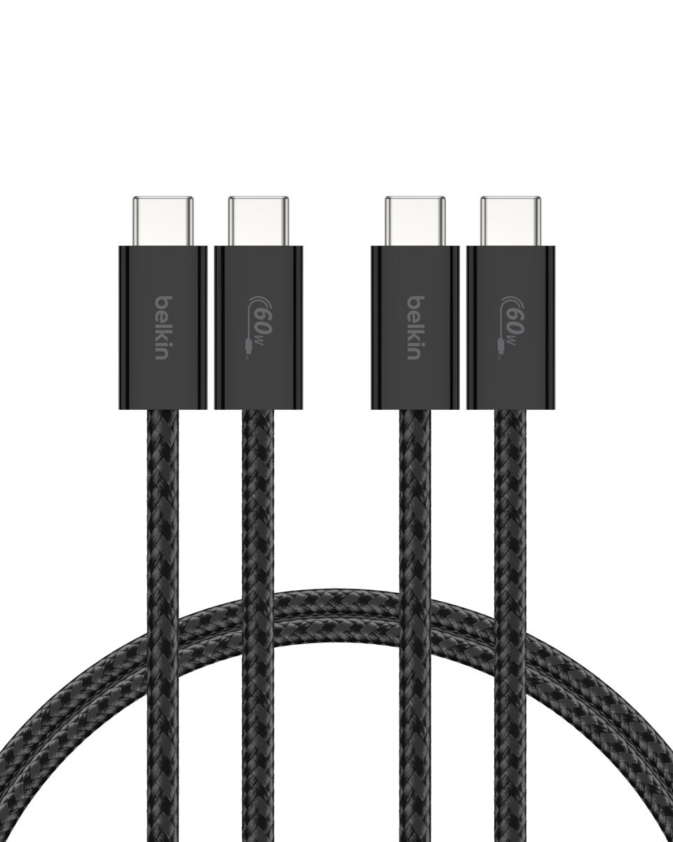 Belkin 2'li Örgülü USB-C - USB-C Kablo, 1,5 m, 60 W – Yumuşak, Esnek ve Hızlı Şarj Kablosu, iPhone 17 ve 16 Serisi, Galaxy S25, Pixel 10, iPad Pro ve Daha Fazlasıyla Uyumlu, Siyah