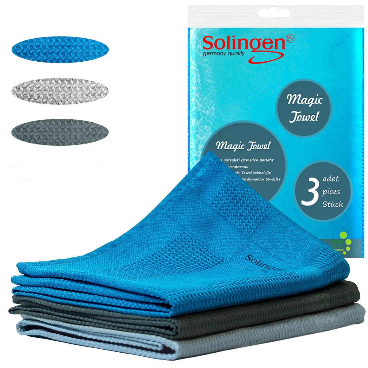 Solingen Plus Mikrofiber Bez Cam Bezi Mikrofiber Temizlik bezleri Sihirli Mikrofiber Temizlik Bezi Ev Mutfak Araba Motosiklet Pencereler 40x60 cm 3 Adet