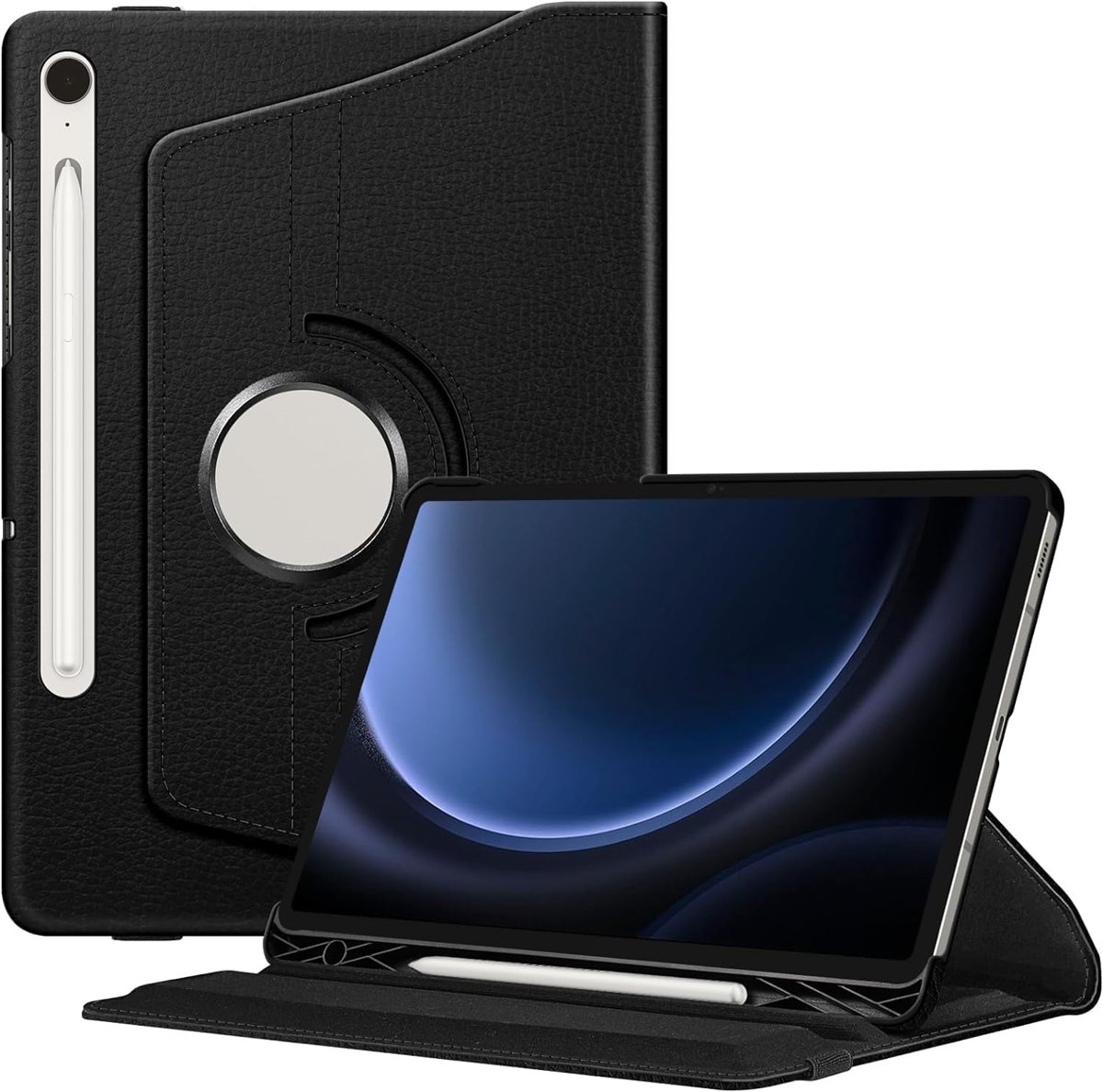 MADNOVA Samsung Galaxy Tablet Kılıfı Yatay ve Dikey Standlı 360 Derece Döner Tablet Kılıfı (SİYAH, Galaxy Tab S9 FE Plus)