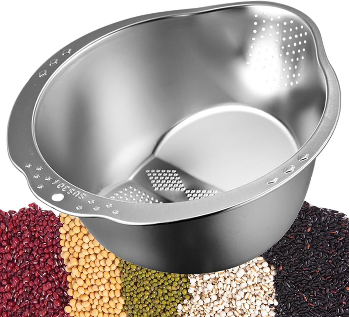 MallArt® Çok Amaçlı Pirinç Meyve Makarna Süzgeci Paslanmaz 304 Çelik
