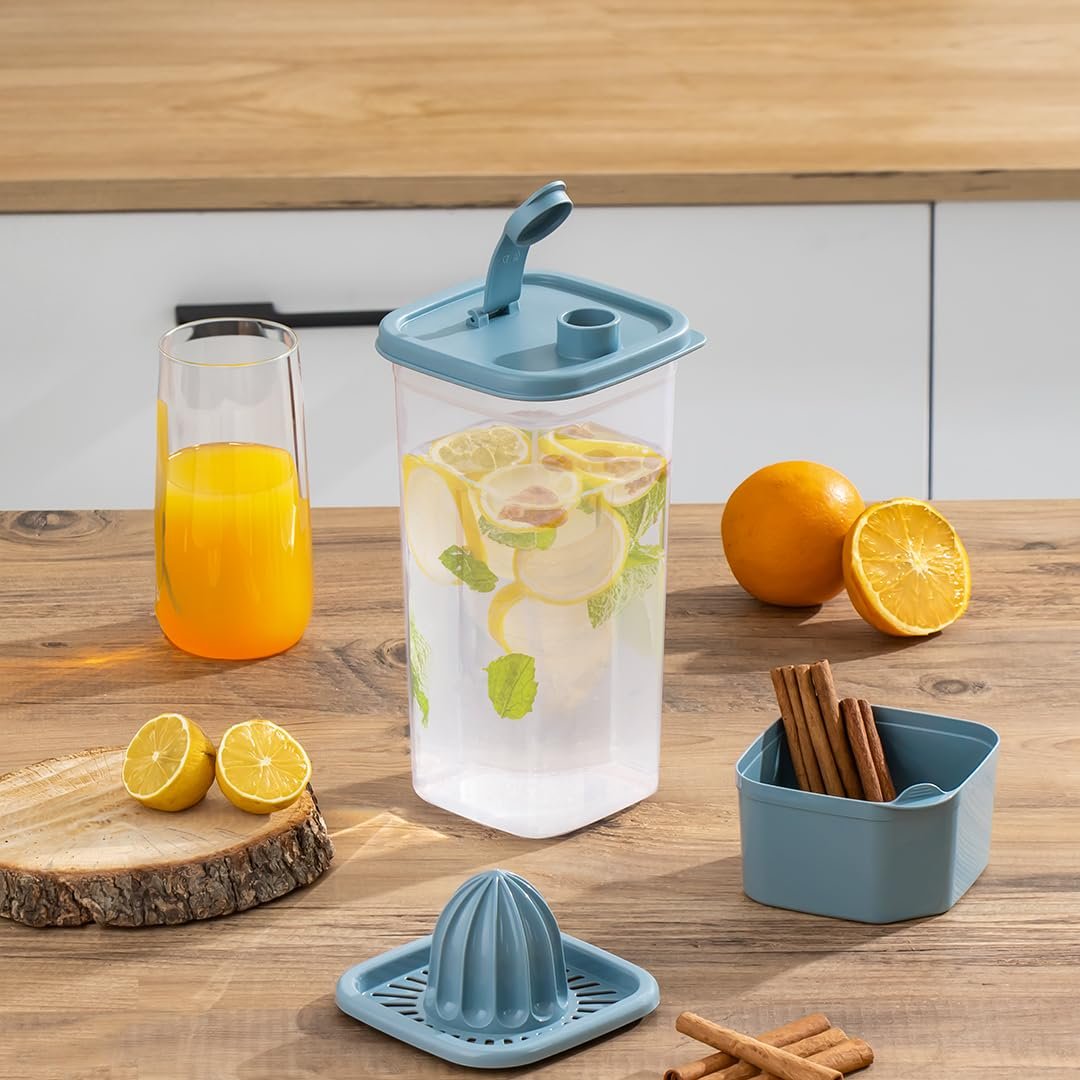 Porsima 1110 Sızdırmaz Kapaklı Detoks Sürahi - Matara & Limonluk, Şerbetlik, Suluk Şeffaf Mavi 2 L