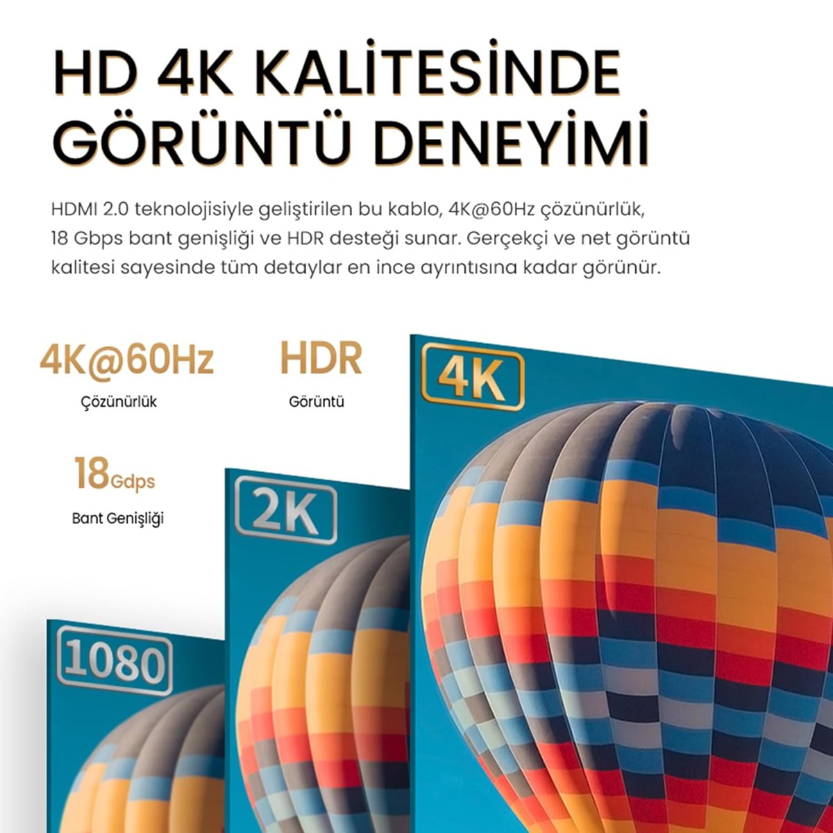VegGieg 4K 60Hz 18Gbps HDR ARC HDCP HDMI 2.0 Kablo 2 Metre