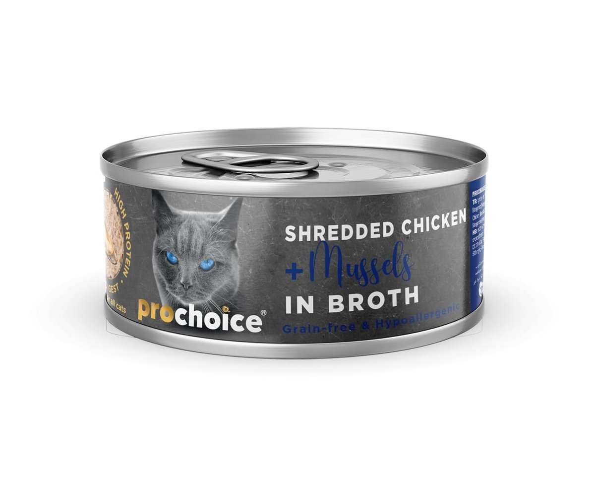 Prochoice Deluxe Shredded, Tahılsız, Hipoalerjenik, Tiftiklenmiş Tavuk Eti ve Midyeli Yaş Kedi Maması, 70 gr x 12 adet