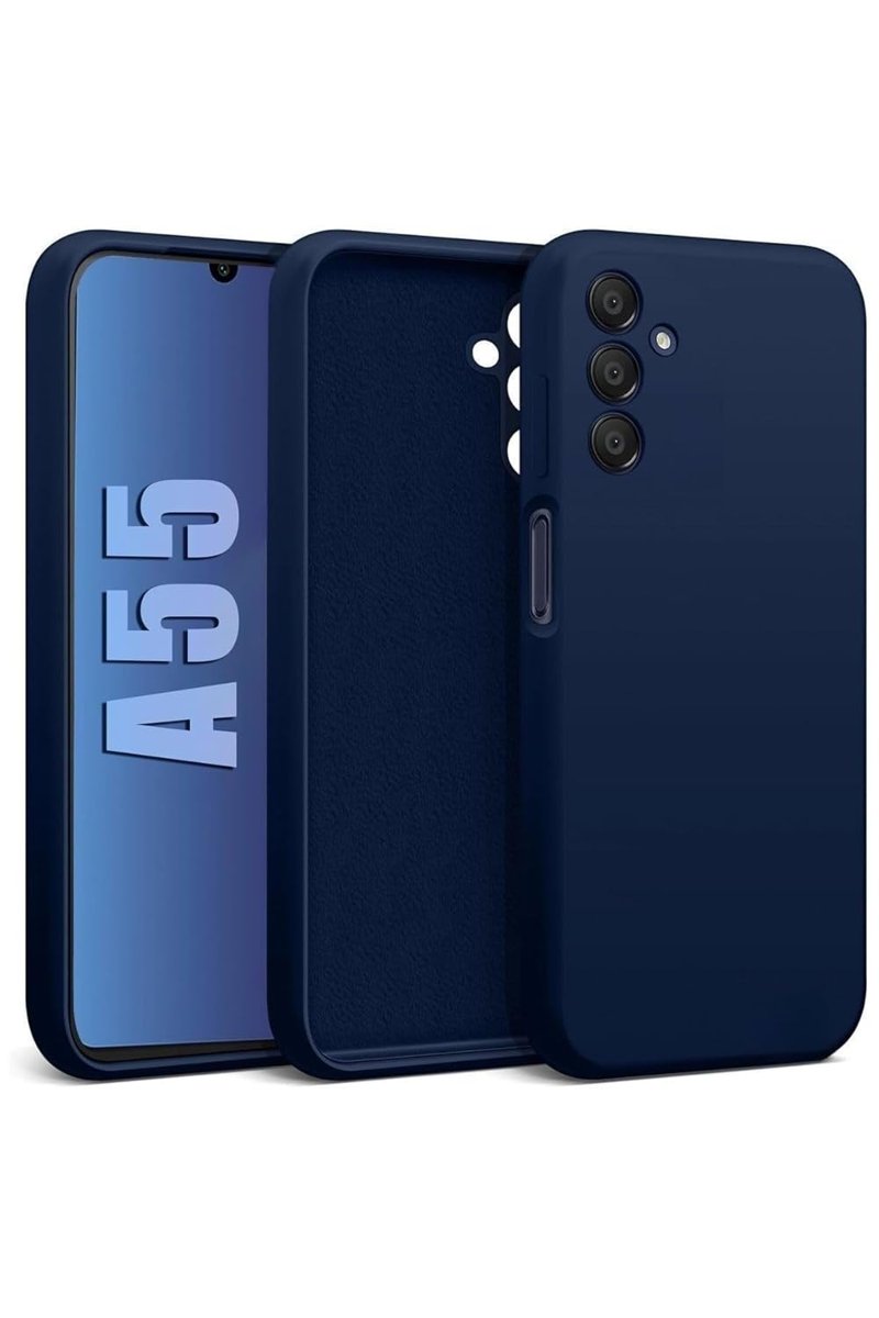 CONSTRAIN Samsung Galaxy A55 ile Uyumlu Kadife İç Yüzeyli Kamera Korumalı Şok Emici Silikon Kılıf – Lacivert