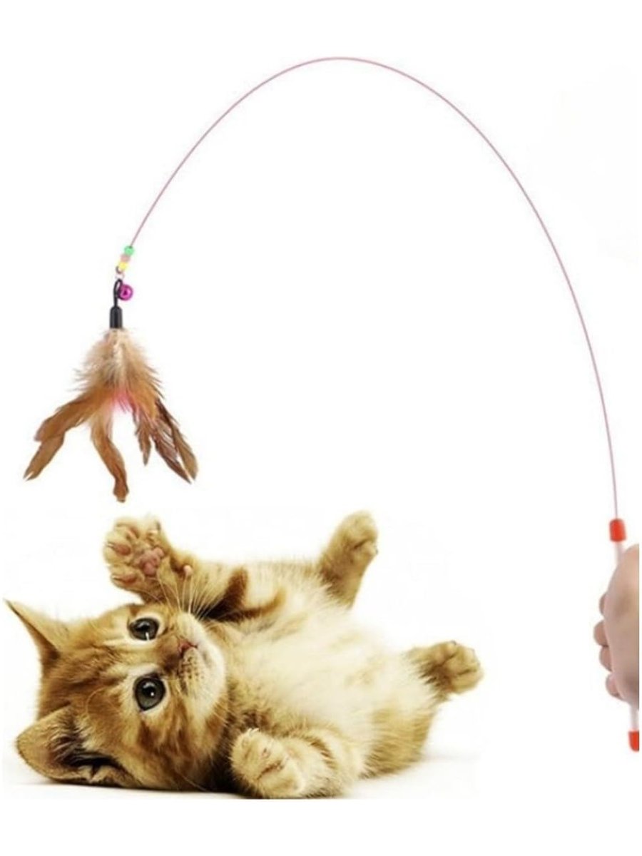 Kedi Oltası Oyun Çıngıraklı Renkli Boncuklu ve Tüylü Kedi Oyun Oltası, 90 cm Uzunluk, İnteraktif ve