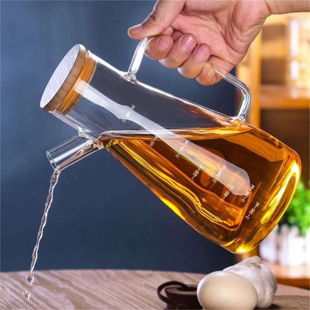 900ml Borosilikat Cam Master Chef Model Yağdanlık [Bambu Kapaklı]