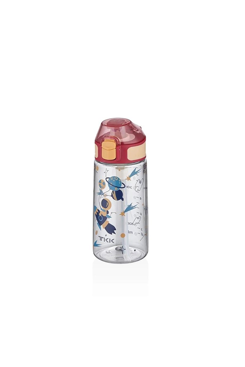 TKK 500ml Silikon Pipetli Kilitlenebilir Kapak Desenli Sızdırmaz Tritan Su Matarası (Kırmızı-Mavi)