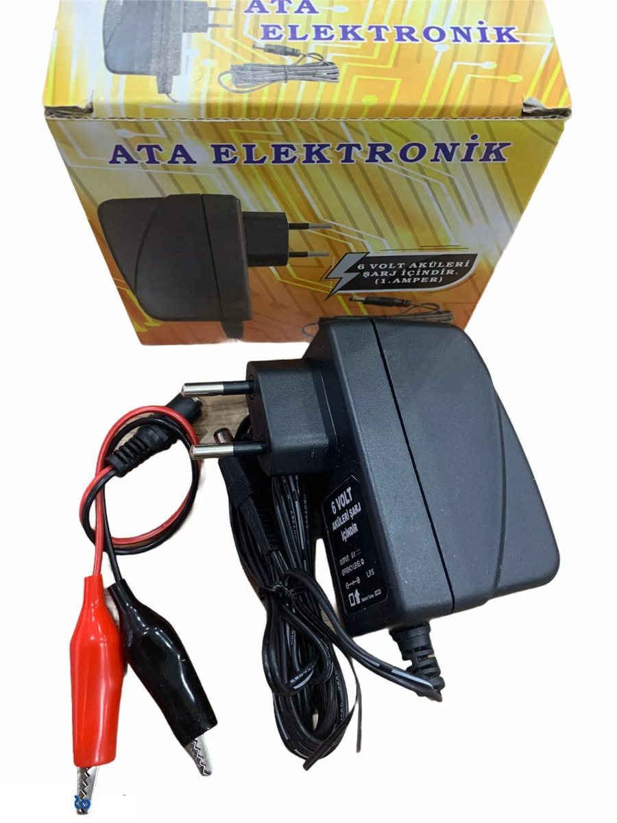 ATA ELEKTRONİK 6 Volt Aküleri Için Adaptör Şarj Cihazi Şarz Aleti Voltaj Kesicili Extra Maşali Kablolu 1 Amper 6 Volt Kuru Tip Akü Şarj Adaptörü 6 Volt Aküler Içindir Extra Maşali Kablo Kesici Özellik ( Akü Şarj Olduğunda Voltaji Kesme Özelliği ) Akülü Araba Araç Oto Şarj Cihazi Adaptörü