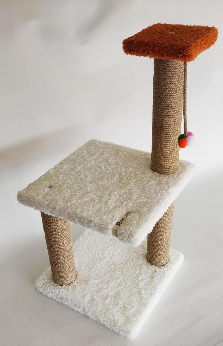 İki Katlı Yavru Beyaz Kedi Tırmalama Tahtası