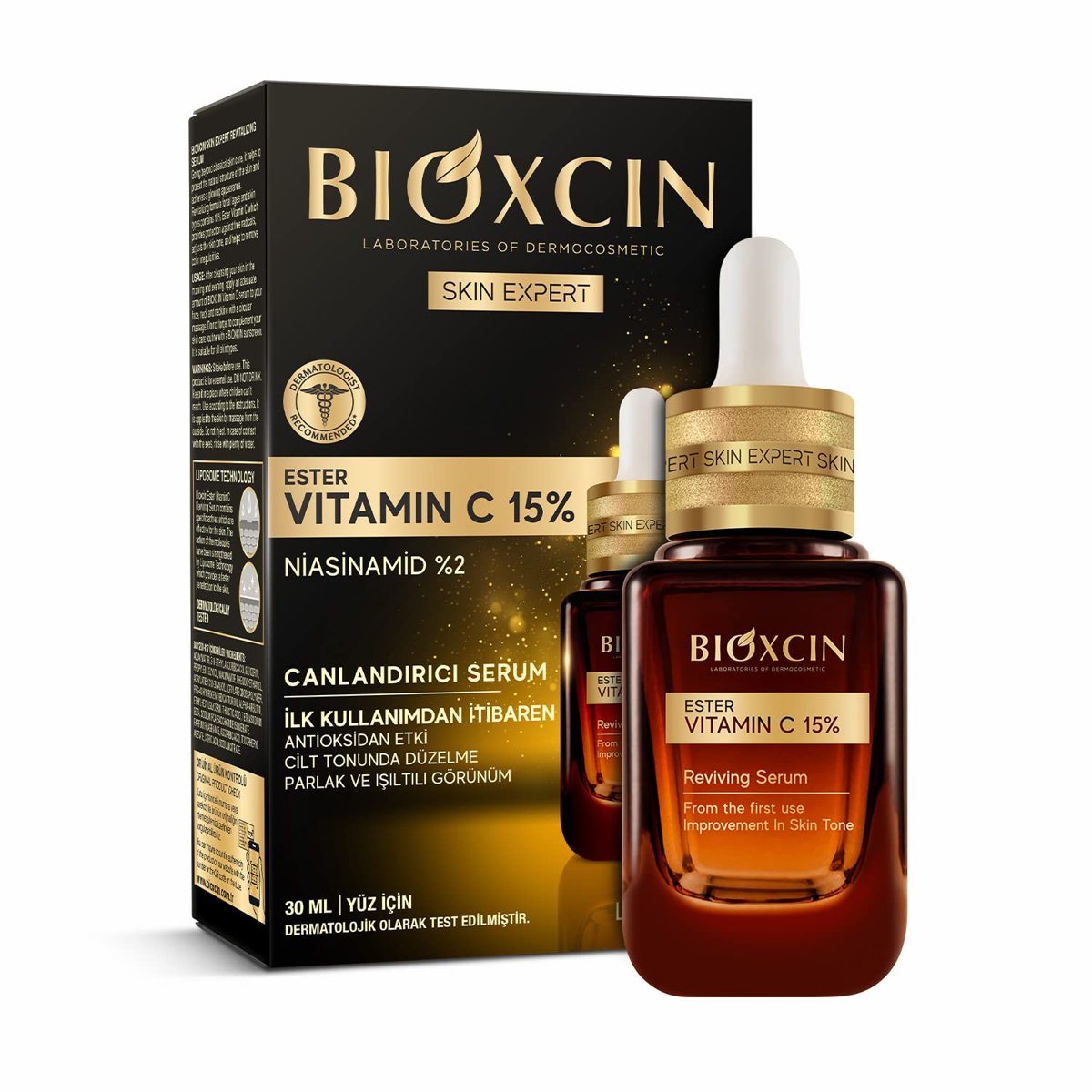Bioxcin Ester Vitamin C 15% Canlandırıcı Serum 30 ml – Niasinamid, Lipozom Teknolojisi, Antioksidan Etki – Cilt Tonu Eşitleyici ve Aydınlatıcı Serum