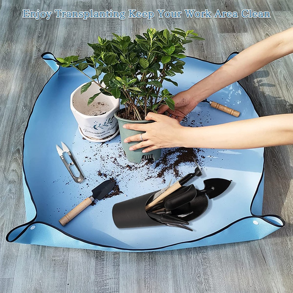 Tineke Çiçek saksı toprağı aktarımı için su geçirmez ped 50x50 cm 1 adet mavi