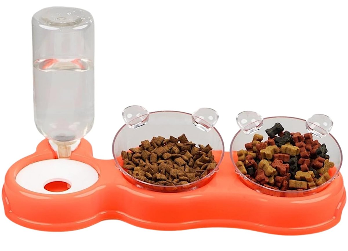Glipet Çift Hazneli- 3' lü Beslenme Mama ve Su Kabı Turuncu 500 ml 36 * 21 * 16 cm