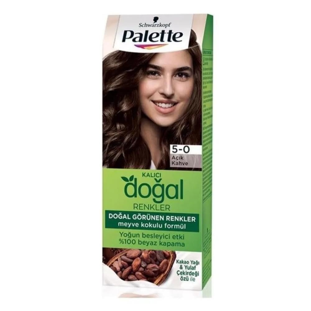 Palette Kalıcı Doğal Renkler 5-0 Açık Kahve Kakao Yağı  Yulaf Çekirdeği Özlü Saç Boyası