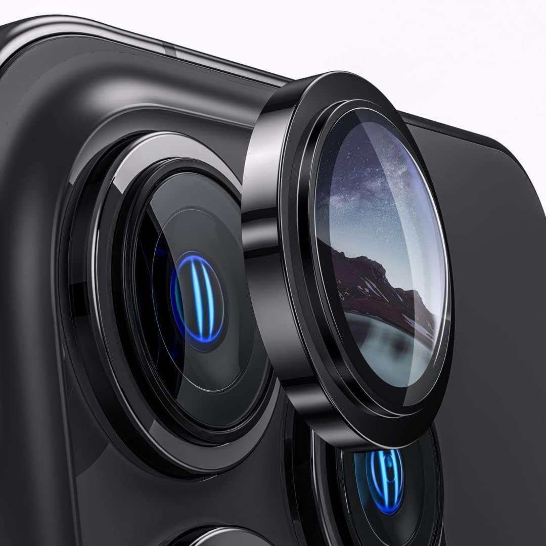 teknosepetim iphone 15 6.1 inc 15 plus 6.7 Kamera Koruma Lensi Alüminyum Çerçeveli Safir 9H Cam iphone 15-15 plus siyah lens