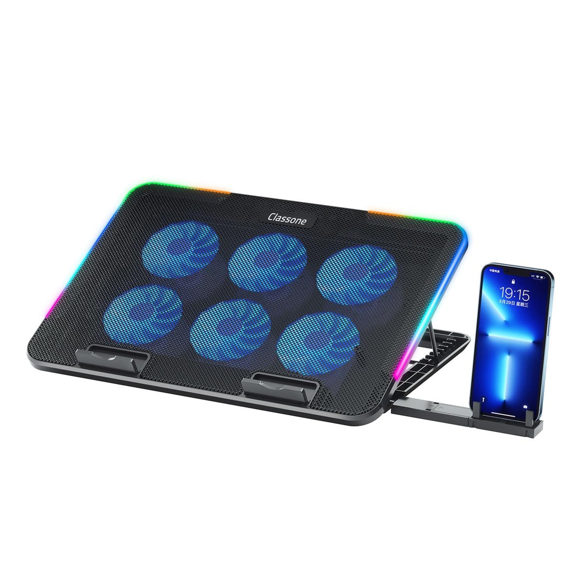 Classone Gaming M60 Laptop Soğutucu, 2500 RPM,10 RGB ışık kontrolü, 15.6-17 inch, Hız kontrolü, 6 Bü