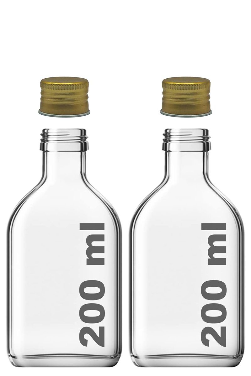 Afracam 200 ml Yassı Şeffaf Cold Brew Şişesi Metal Gold Kapaklı 200 cc Soğuk Kahve Cam Şişe 2 Adet (Altın)
