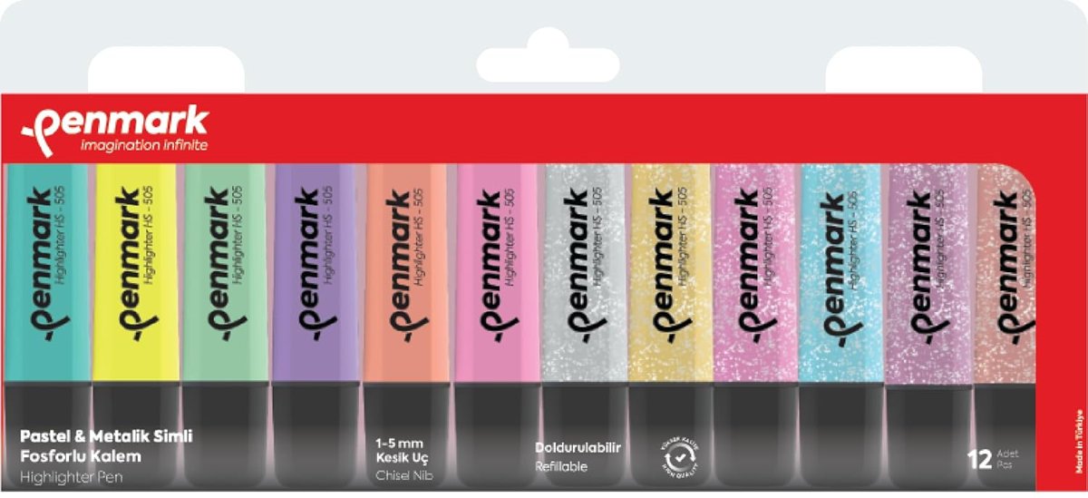 Penmark Fosforlu Kalem 12'li Karışık Renk 6 Pastel ve 6 Simli