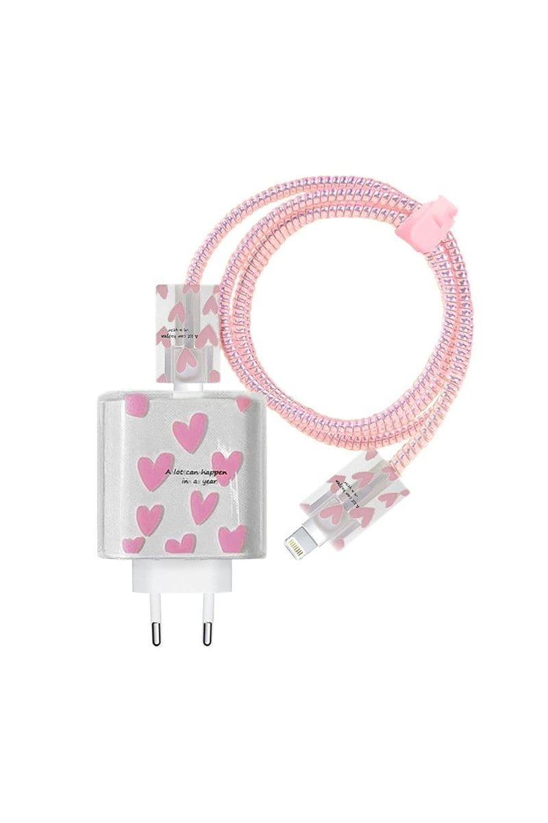 CONSTRAIN iPhone 18w/20w ile uyumlu Pembe Love Şarj Aleti Kılıfı, Şarj Kablosu Örme Aparatı, Toparla