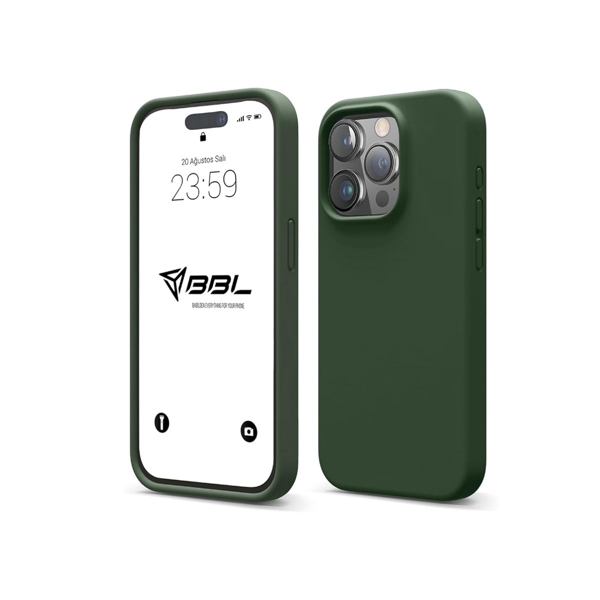 iPhone Kılıf İnce Sıvı Silikon 3 Katmanlı Tam Kaplamalı Yumuşak Jel Kauçuk Kılıf Kapak (Asker Yeşili (45), iPhone 15 Pro)