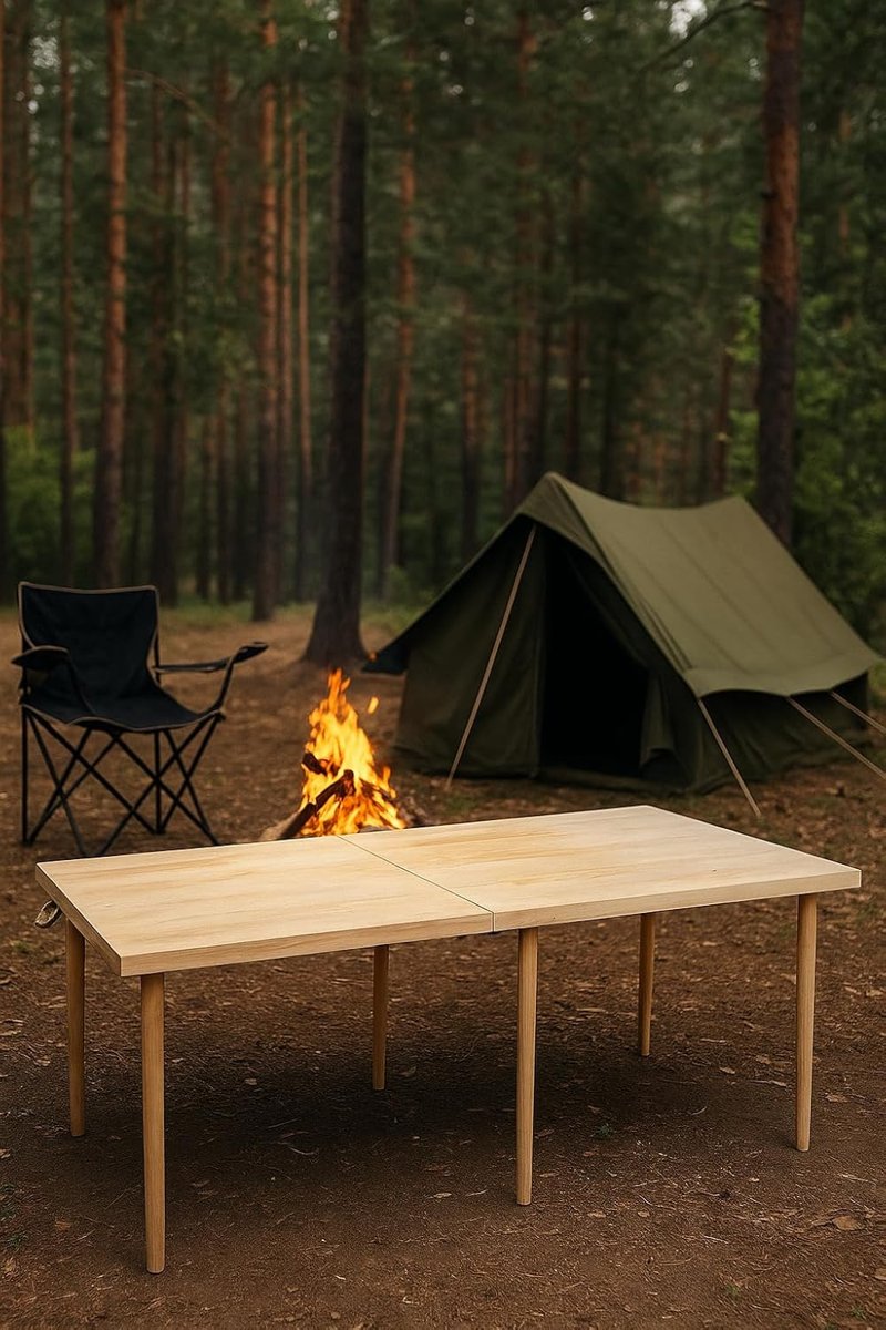 pratikoutdoor Katlanır Kamp, Piknik ve Bahçe Masası 70x150 cm - Ham Naturel Renk