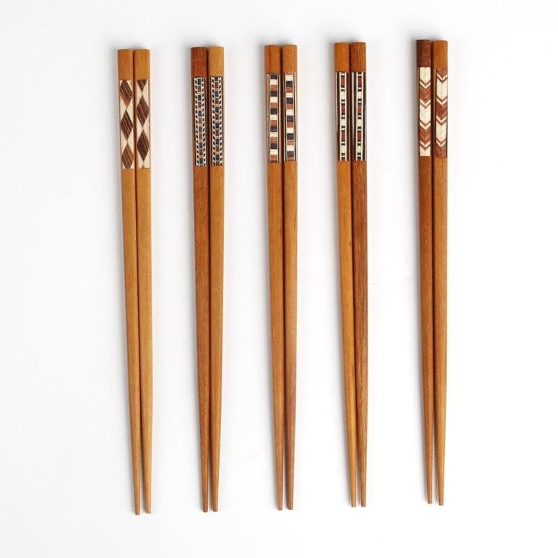 Valkyrie 5 Çift Ahşap 22,5cm Yemek Çubuğu Seti Hediyelik Kutulu Japon Çin Kore Sushi Chopstick