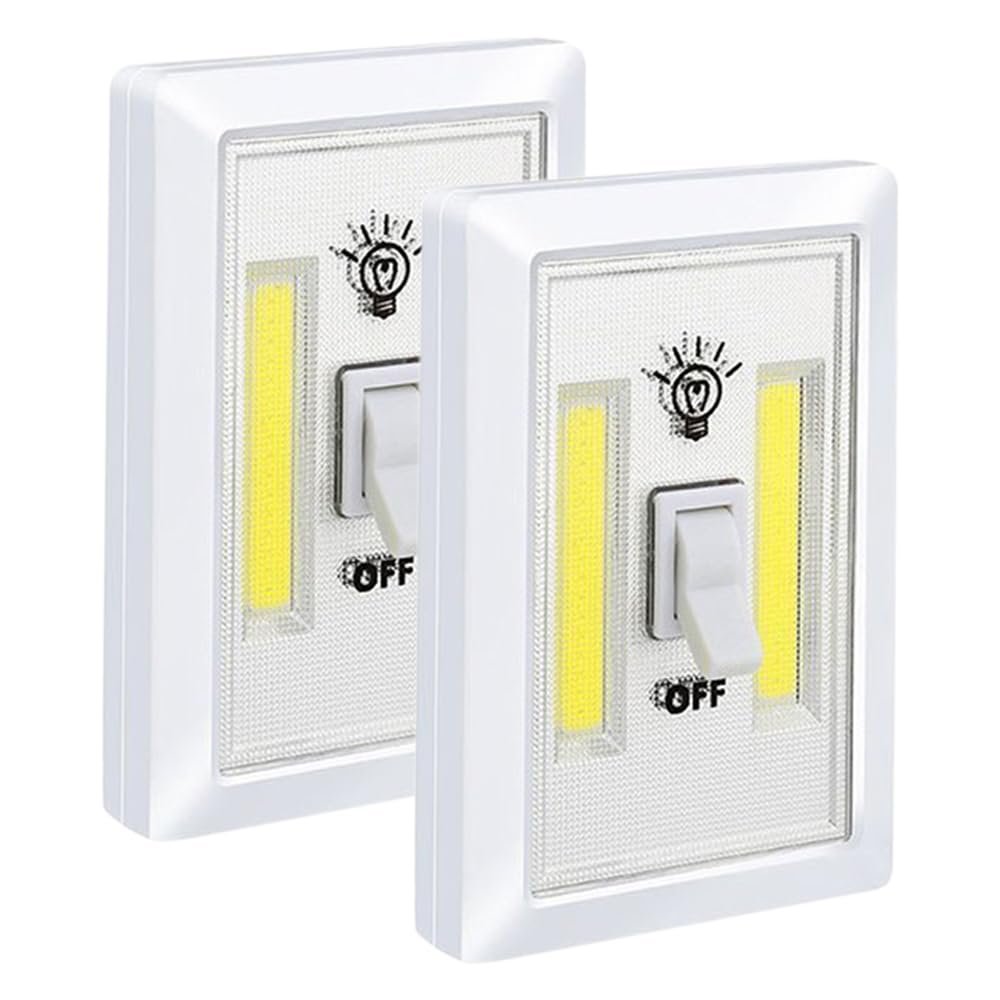 GüncelÇarşı Pille Çalışan Duvar Anahtarı Tipi COB LED Lamba, Kablosuz Dolap İçi Aydınlatma, Mıknatıslı, Yapışkanlı Gece Lambası, Kitap Lambası (2 ADET)