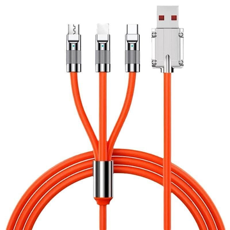 Valkyrie 6A 3in1 Apple Type-C Android Sıvı Silikon Data Hızlı Şarj Kablosu - Bakır Döşeme - Katlanmaz Kırılmaz Dayanıklı Kablo Turuncu