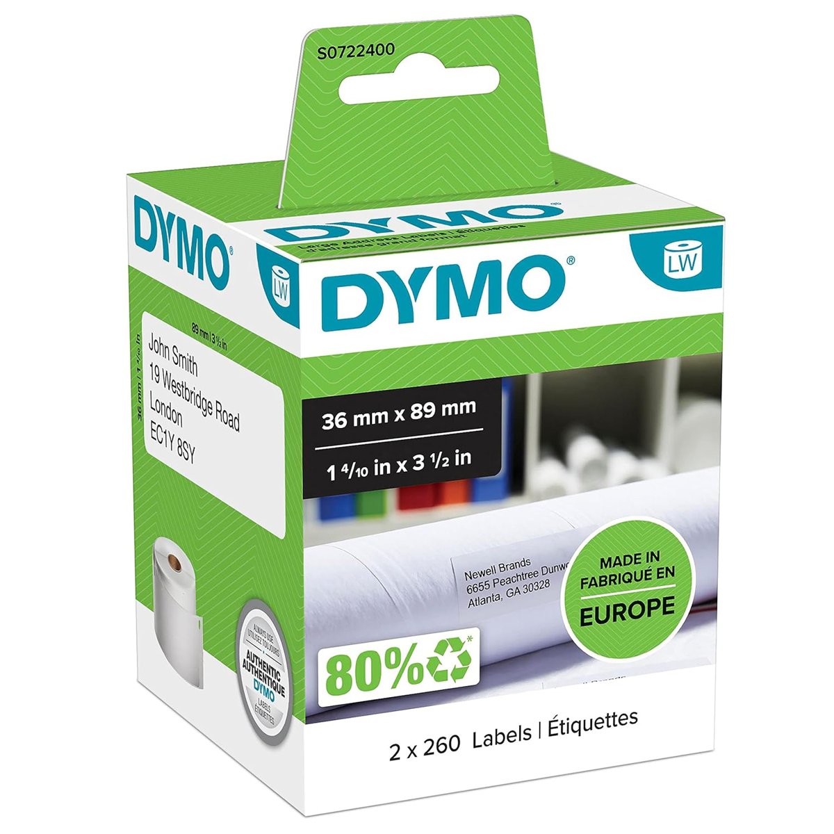 Dymo S0722400, LW Geniş Adres Etiketi, (89x36 mm) 520 Etiket/Paket - (99012)