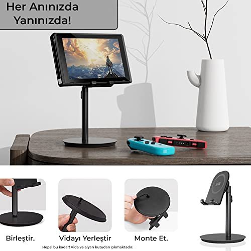 Bix Saiji S1-II Masa için Cep Telefonu & Tablet Standı, Ayarlanabilir Yükseklik Açısı, iPhone, iPad, Samsung vb. Tüm 4''-11''Ekranlar için Uyumludur. Siyah