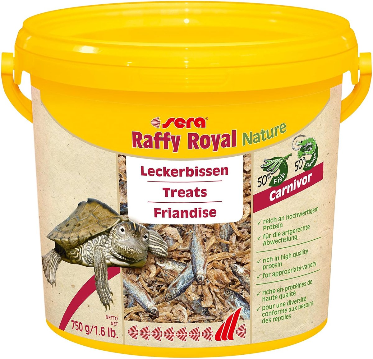 Sera Raffy Royal Nature 3.8 L (750 g) kurutulmuş balık (%50) ve karides (%50), hamsi ile güçlü ısırm