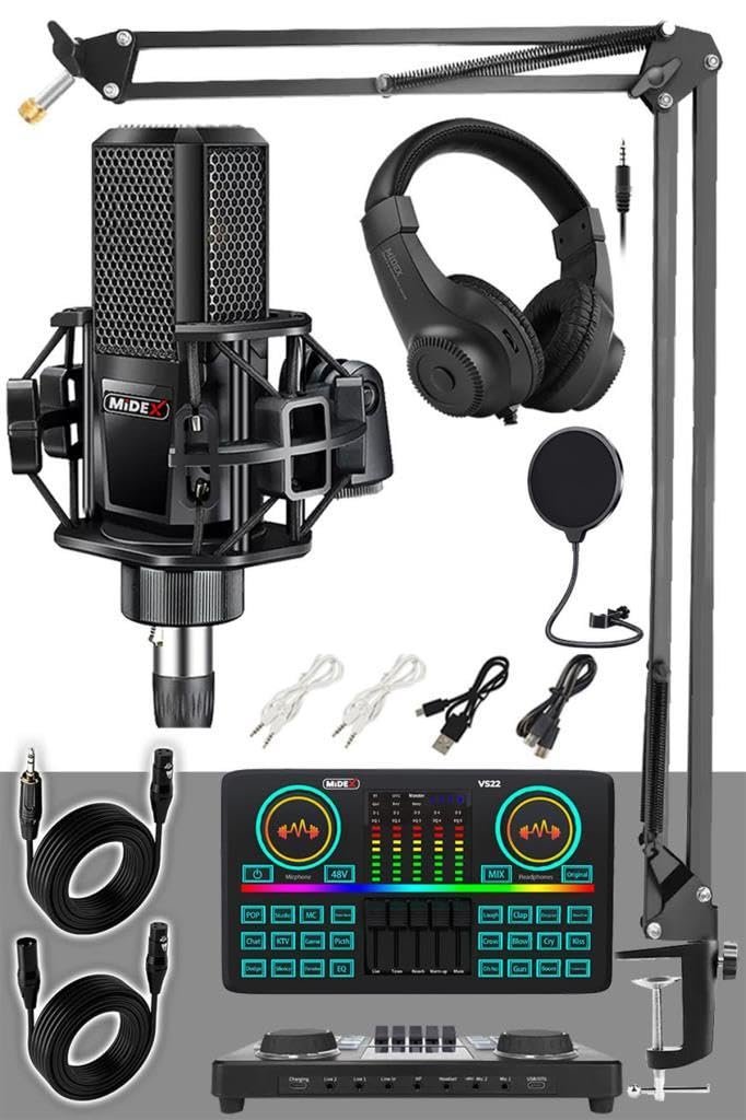 Midex MX-2020 Effective Set Efektli Ses Kartı Mikrofon Kulaklık Stand Kayıt Canlı Yayın Seti (PC ve