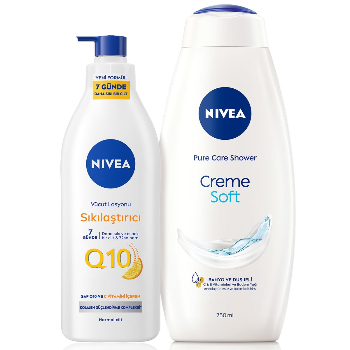 Nivea Creme Soft Kremsi Dokunuş Duş Jeli 750ml ve Q10 Sıkılaştırıcı Nemlendrici Vücut Bakım Losyonu 400ml