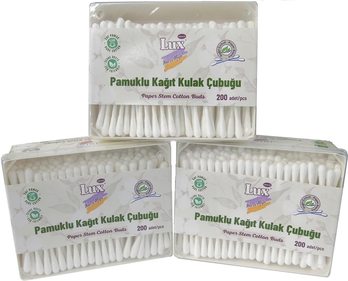 Lux Pamuklu Kağıt Kulak Çubuğu, 3 Paket, Toplam 600 Adet