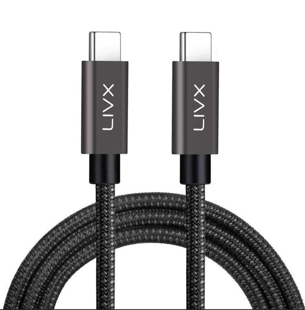 LivX Solid 100W 5A Type C to Type C 1 Metre Hızlı Şarj ve Data Kablosu Halat Örgülü Space Gray