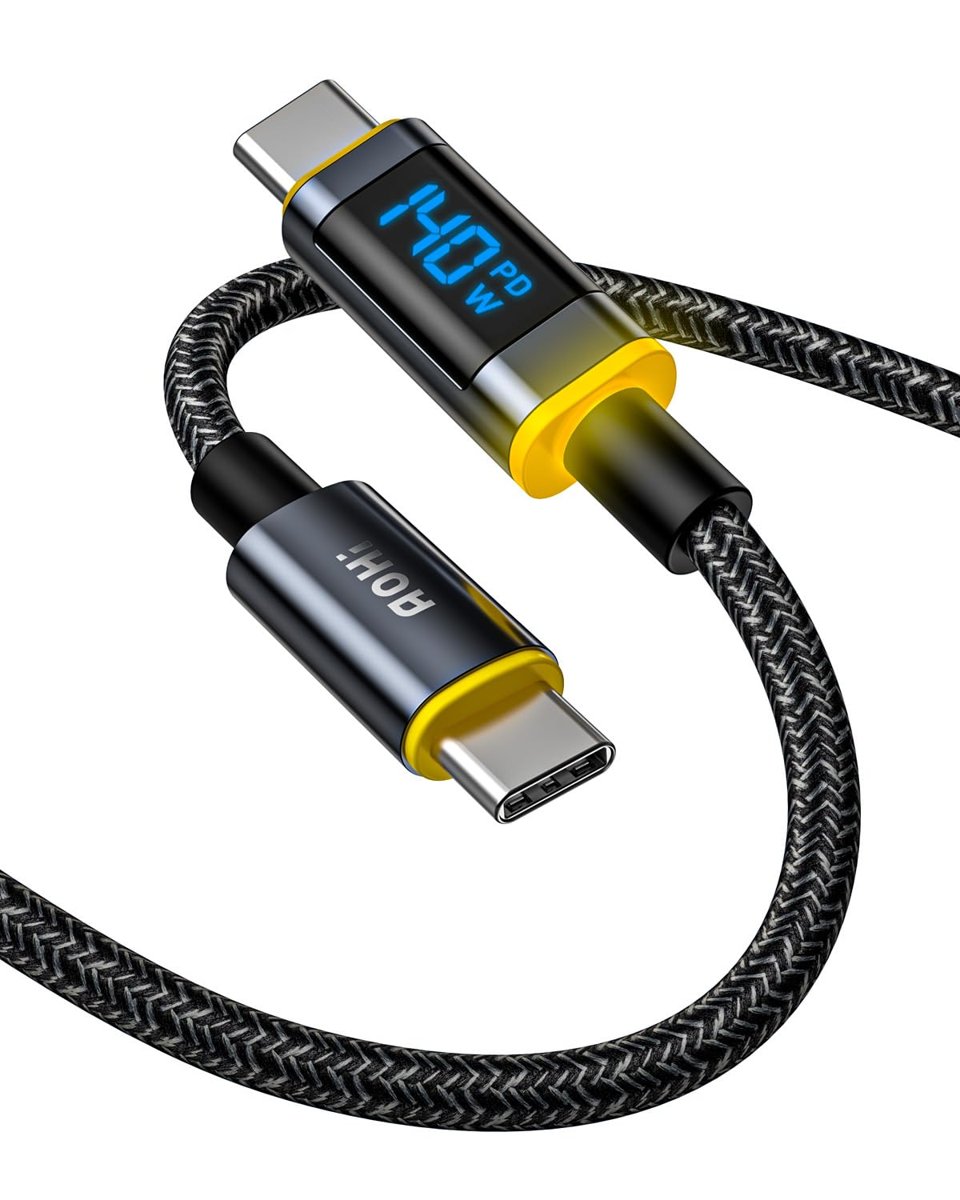 AOHI 140 W USB C Kablosu, Ekranlı, Magline Naylon 1,2 m Tip C Hızlı Şarj Kablosu - iPhone 15 Pro Max