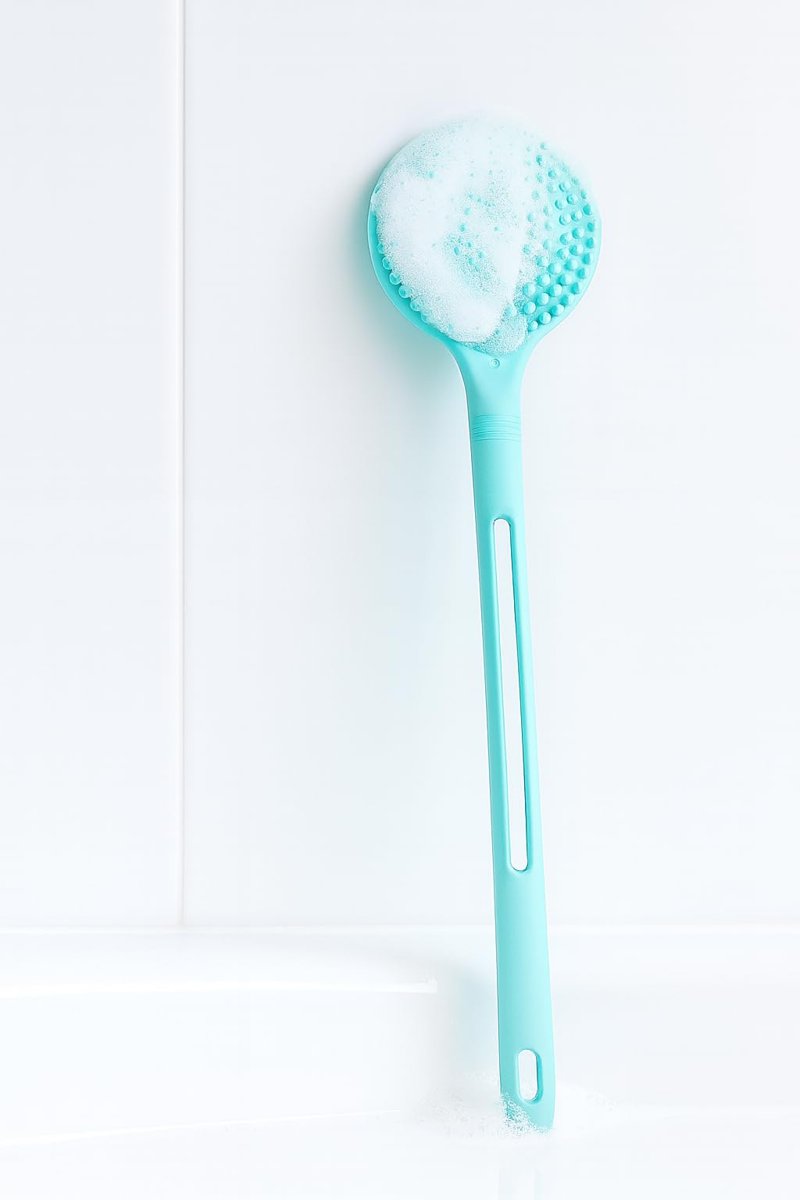 Busstier Çift Taraflı Silikon Duş Vücut Fırçası Uzun Saplı Banyo Yıkama Fırçası Sırt Masaj Peeling Fırçası Derin Temizlik ve Rahatlatıcı Masaj İçin Esnek Yumuşak Vücut Temizleme Aparatı