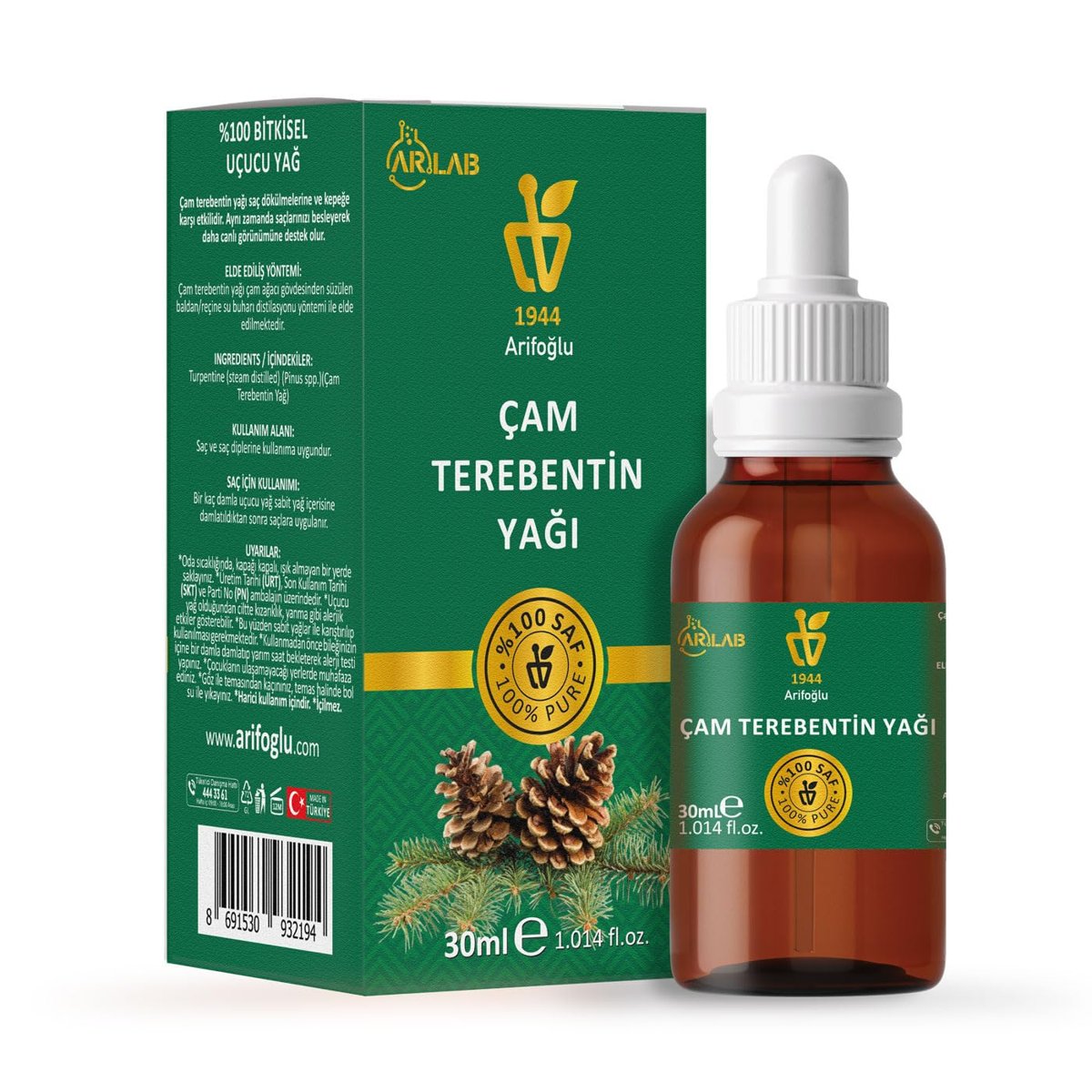 Arifoğlu Çam Terebentin Yağı 30ml%100 Saf Yağ ARLAB Pure Pine Turpentine 30ml
