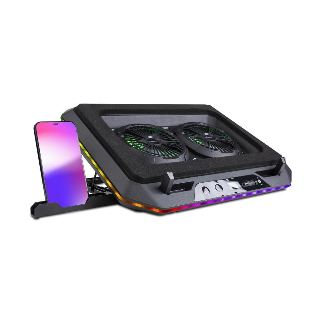 Classone Gaming GT200 Laptop Soğutucu Notebook Stand, 3000 RPM,10 RGB ışık kontrolü, 15.6-17 inch, Hız kontrolü, 2 Büyük fan,Telefon standı, 1 TYPE-C Usb,1 USB