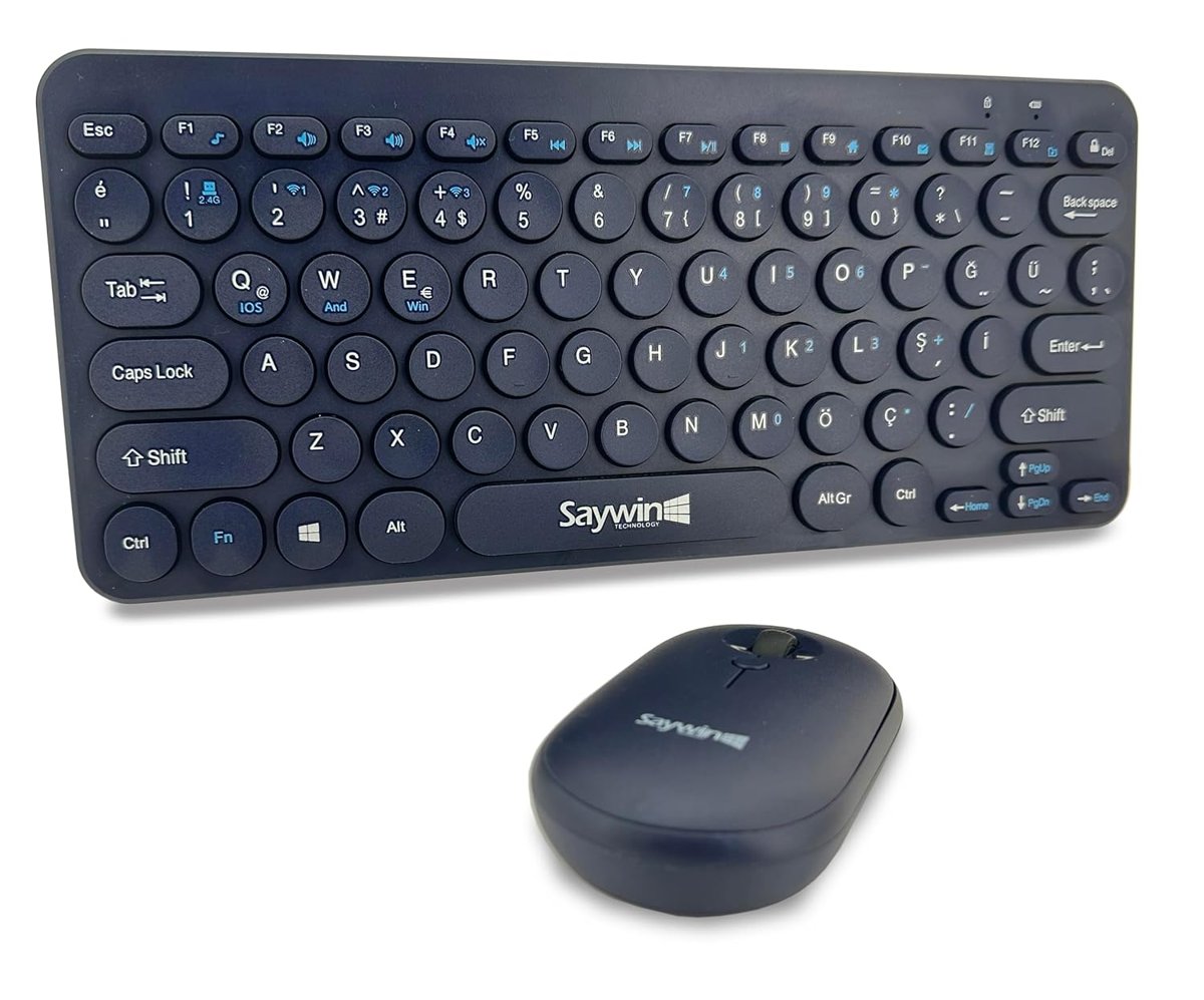 Saywin Bluetooth Klavye Mouse Set Yuvarlak Tuşlu Ev ve Ofis Kullanımına Uygun Türkçe Q Taşınabilir K