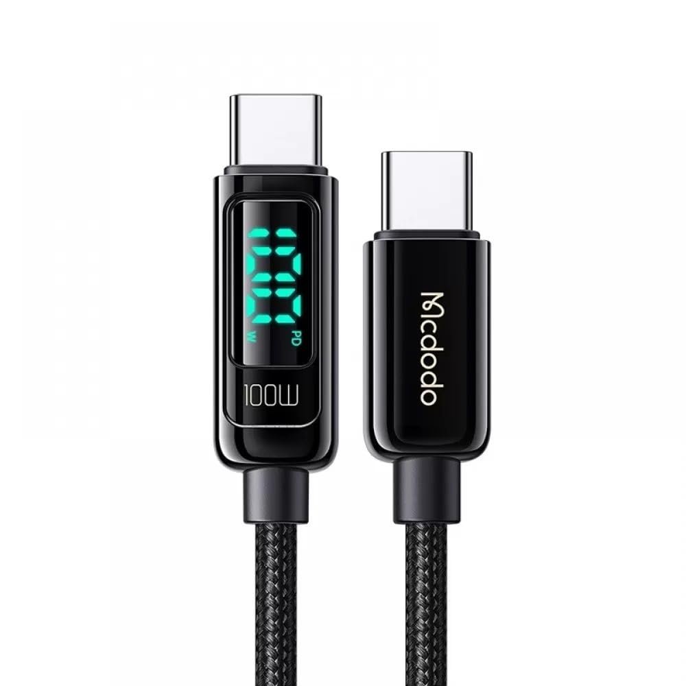 Mcdodo Ca-8820 Type-C To Type-C 100W Pd Dijital Ekranli Data-Şarj Kablosu 5A 1.2M, Siyah